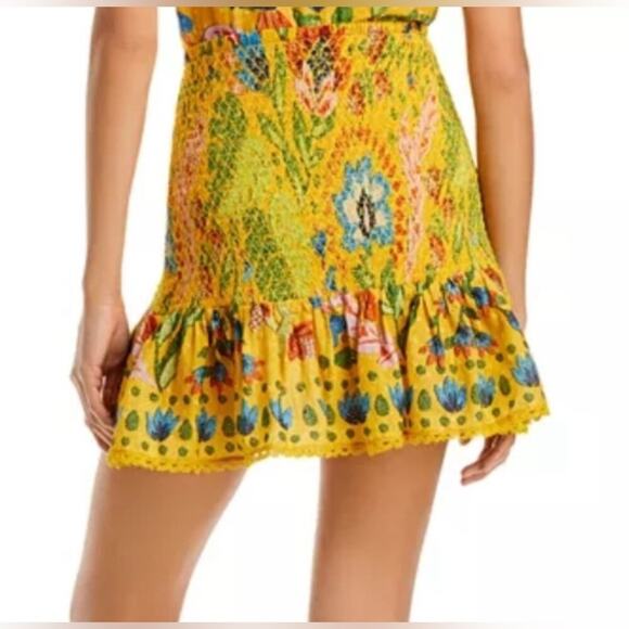 FARM RIO Summer Garden Dream Yellow Multi Floral Ruffled Mini Skirt XL, NWT - Picture 3 of 11